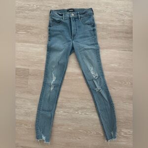 Express Light Blue Distressed Skinny Jeans